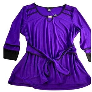 LIZ MCCOY Purple Jeweled Tie Waist Tunic Top S NWOT